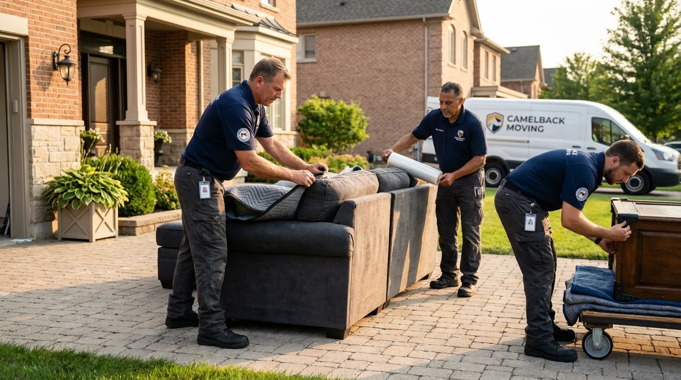 Large estate moving crew wrapping furniture in Winooski, VT